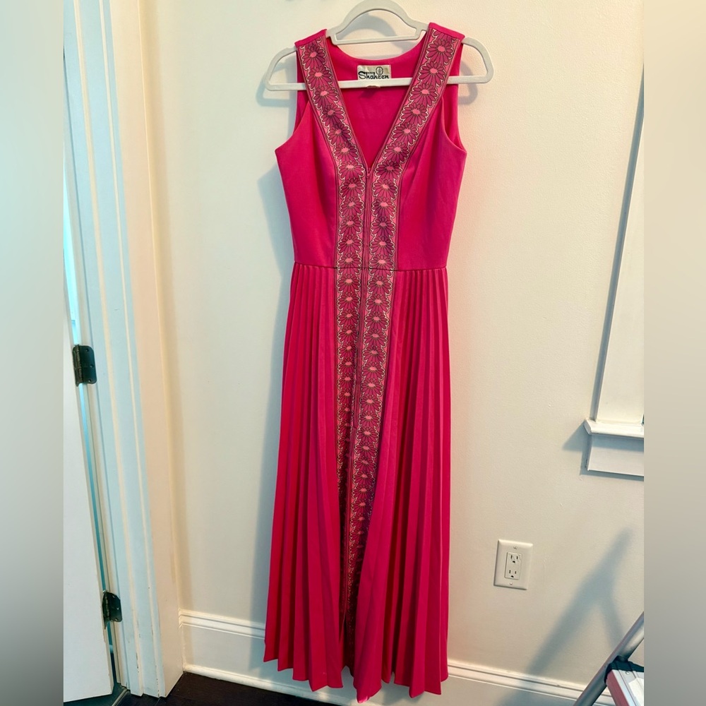 Alfred Shaheen Hot Pink Chic Fuchsia Maxi Dress Vintage 10 modern 6